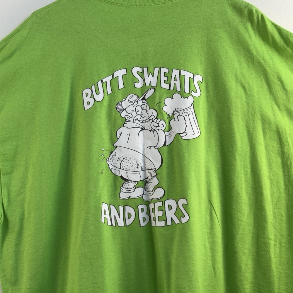 Butt Sweats And Beers Shirt Mens 2XL Graphic Tee Funny Drinking Beer Neon Green